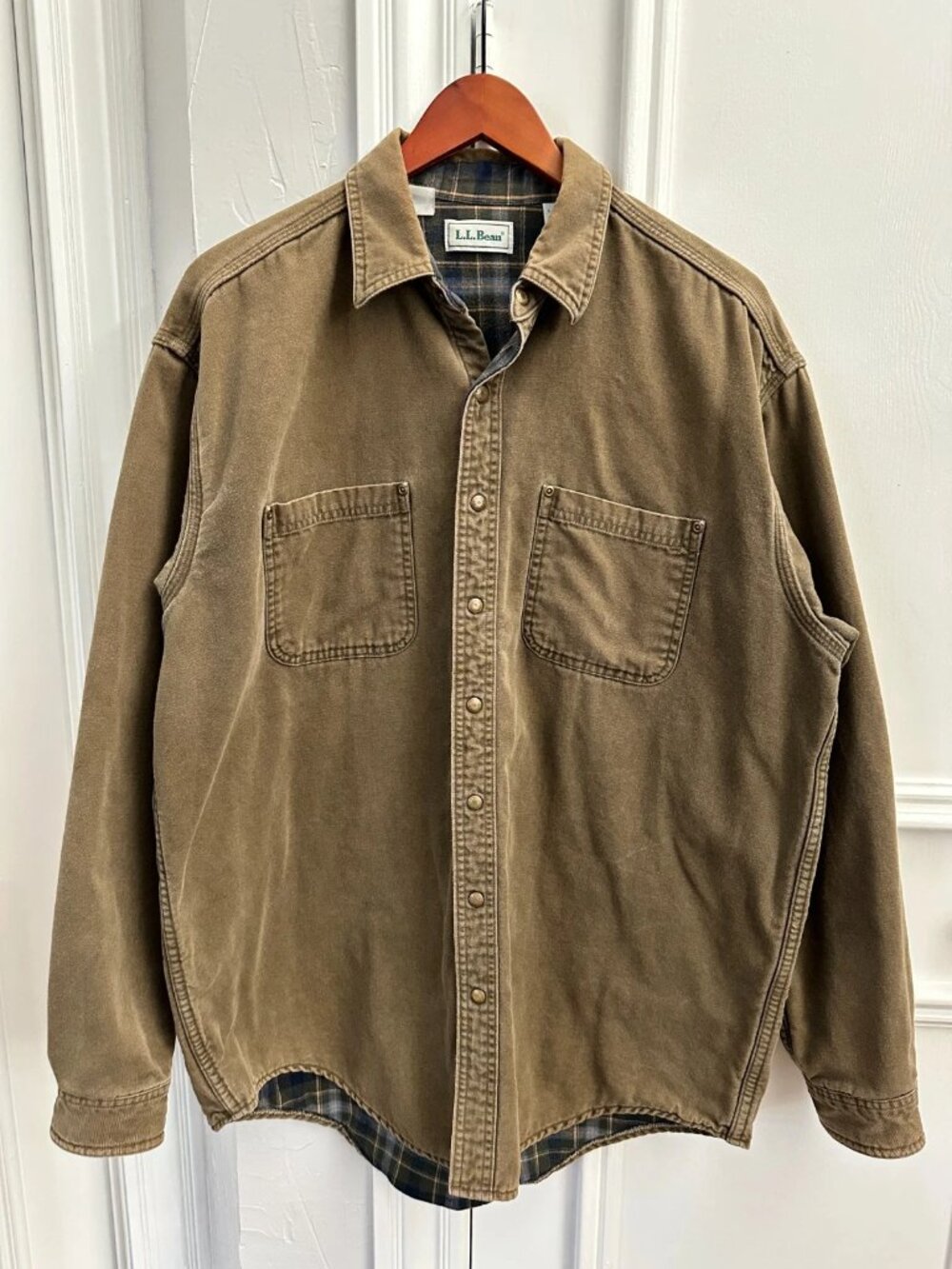 Vintage L.L. Bean Hurricane Shirt L Tall Plaid Flannel Lined Canvas Workwear